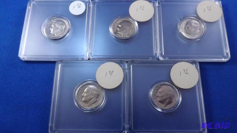 1969-1973 FIVE Proof dimes...