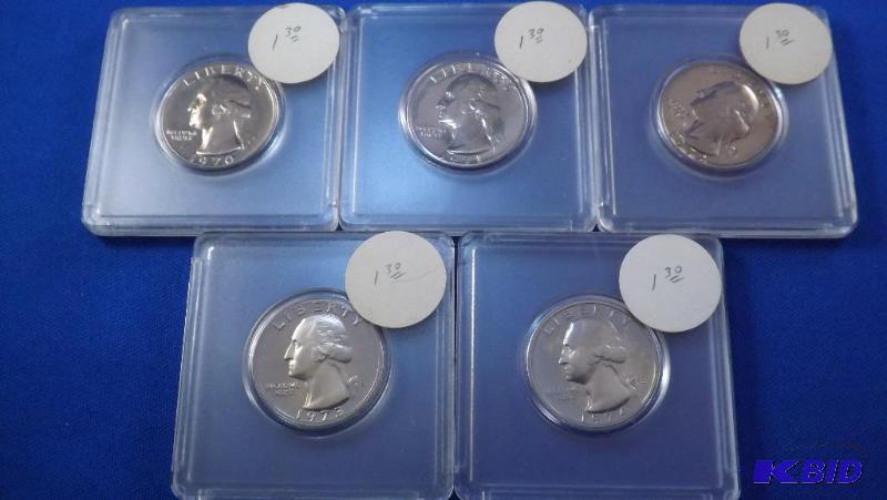 1970-1974 (5)FIVE Proof quarters...