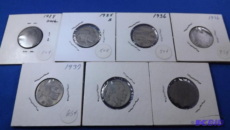 Lot of SEVEN (7) Buffalo nickels (two have no...