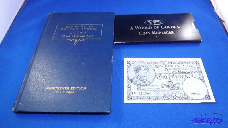 Coin book, copyright 1961. Belgium 5 franc b...