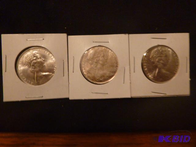 Three 1966 Australian Round 50 Cent Coins 80%...