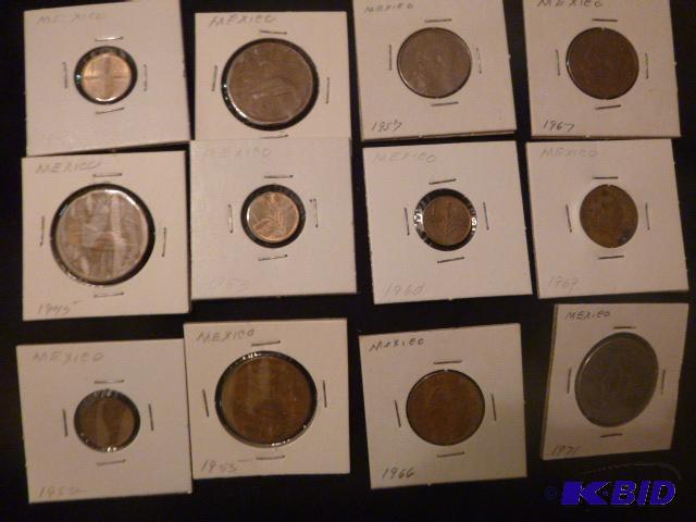 12 Mexican Coins 1950 1 Centavo 1945 20 Centa...