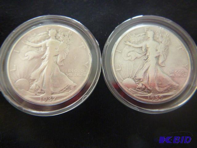 1937 P and 1939 P Walking Liberty Half Dollar...