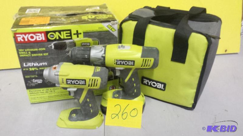 lot 260 image: Lot of 2 Ryobi 18V Lithium Drill and Impact Driver