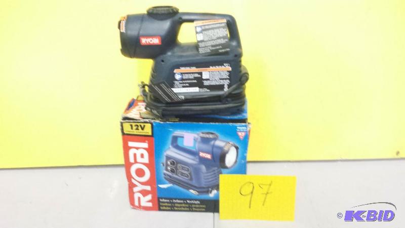 lot 97 image: Ryobi 12v Inflator deflator and worlight