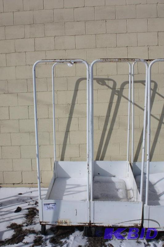 lot 308 image: Lot of (2) Metal Luggage Racks wCoat Hanger Top & Wheels 22 x 45.5 x 74 White.