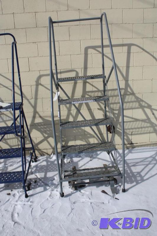 lot 311 image: Cotterman Metal Warehouse Ladder wWalkway Frame & Wheel Dolly Gray 5-Steps 450 lbs Max Load