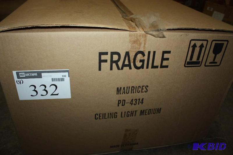 lot 332 image: Lot of (4) Hanging Ceiling Lights Beige Color wShades PD-4314 Model.
