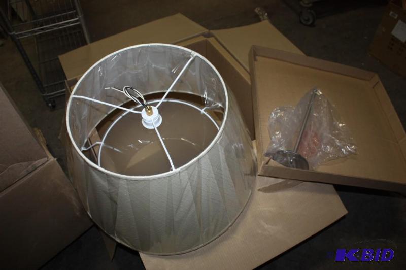 lot 333 image: Lot of (4) Hanging Ceiling Lights Beige Color wShades PD-4314 Model.