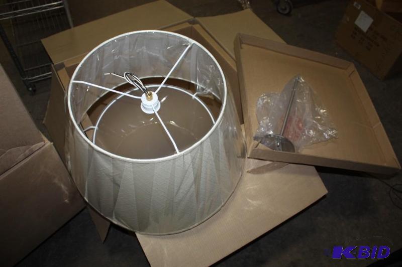 lot 335 image: Lot of (4) Hanging Ceiling Lights Beige Color wShades PD-4314 Model.