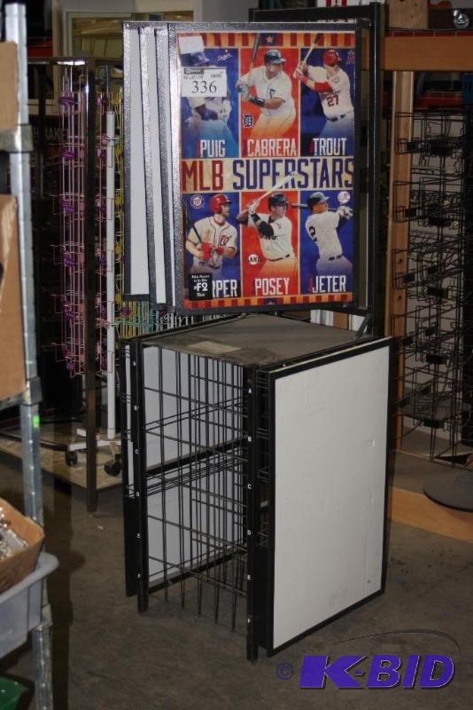 lot 336 image: Poster Display Shelf For Retail wMultiple Poster Slots & metal Frame wDisplay Ends 26 x 24 x 78.
