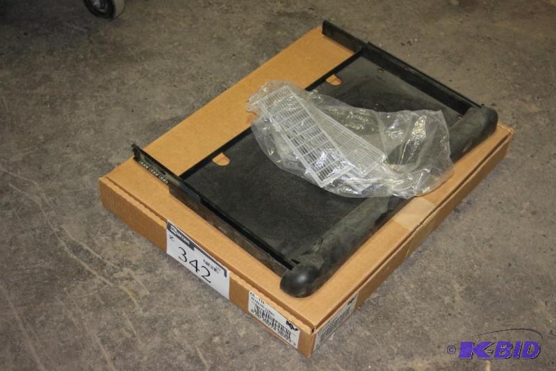 lot 342 image: Lot of (2) Metal Keyboard Combo 1 Piece Roll-Out Keyboard Drawer wHardware Black.