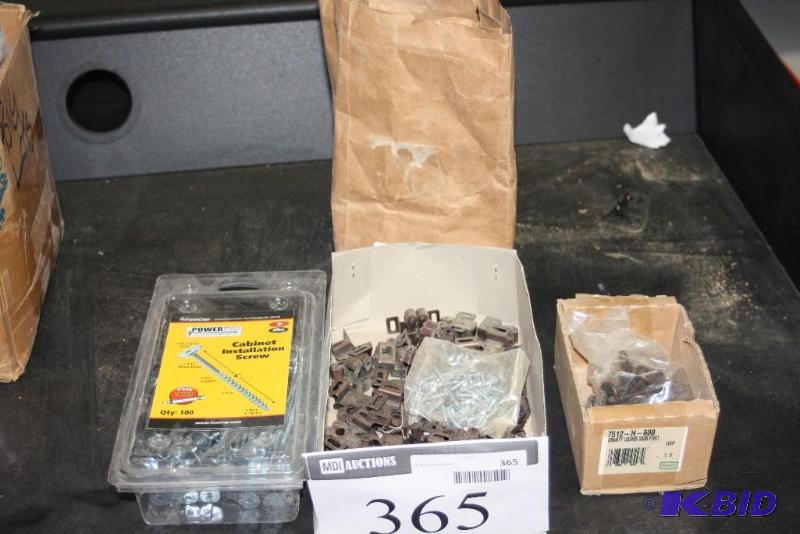 lot 365 image: Box Lot of Miscellaneous Hardware Including Cabinet Installation Screws, 100 ct And More