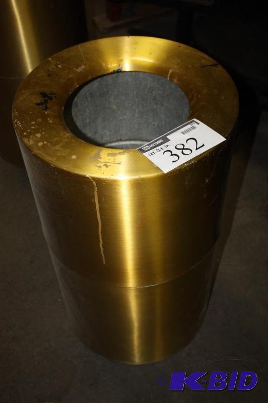 lot 382 image: Decorative Outdoor Trash Can Brass Colored Metal 2-Piece 18 x 18 x 32.