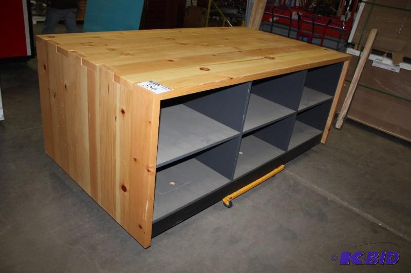 lot 386 image: Shelving Unit wLight Wood Encasement & 6 Cubbies Has a 2 Solid Pine Top 48 x 85.5 x 34.