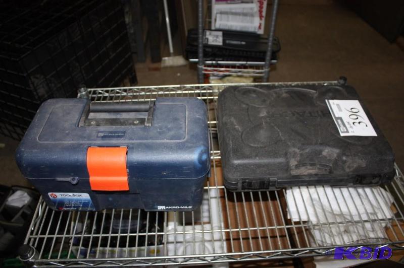 lot 396 image: Lot of (2) Including Tool Box, Blue, Closing Lid & Handle Hitachi Power Tool Case, Black.
