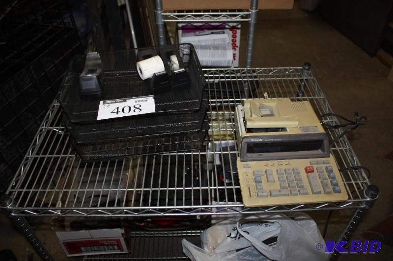 lot 408 image: Shelf Lot Including Sharp Compet Q5-1760A Electronic Calculating Machine Tape Holders And More.