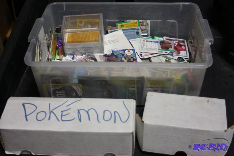 lot 415 image: Box Lot of (3) Including Pokemon Cards Miscellaneous BaseballFootball Cards.