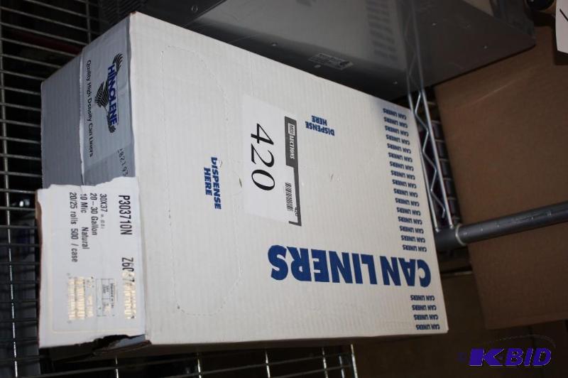 lot 420 image: Box of Himolene Can Liners 20-30 Gallon 10Mic Natural 2025 Rolls 500Case.