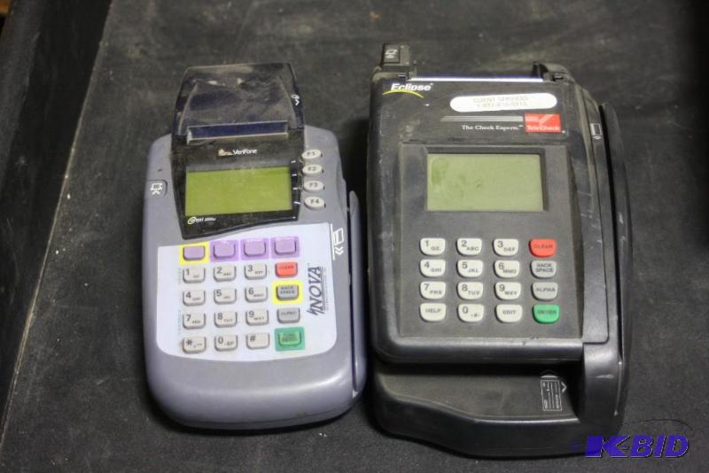 lot 426 image: Box Lot Including Omni 3200SE Credit Card Machine Telechex Eclipse Check Machine.