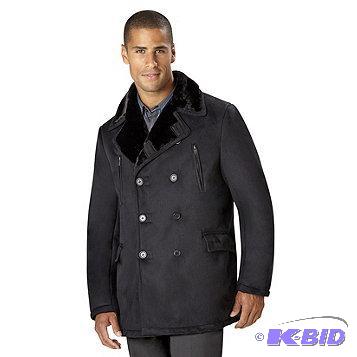 New Mens Faux Shearling Double-Breasted Jack...