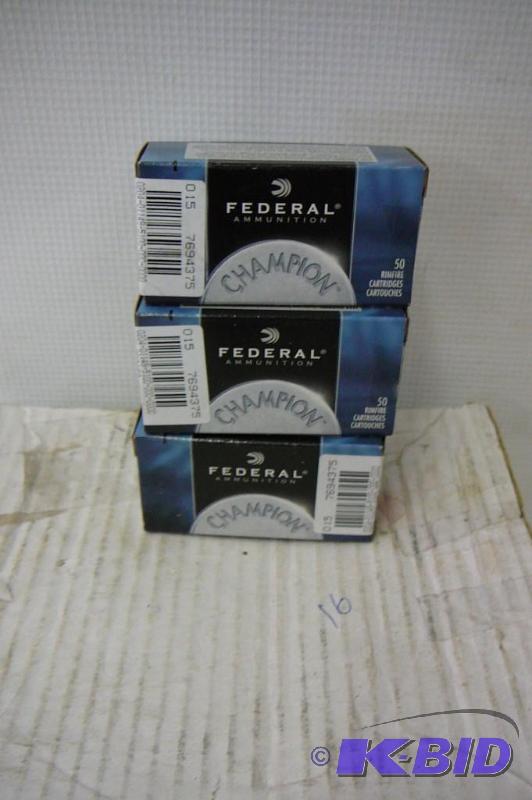 lot 41 image: Federal 22 Long Rifle 3 boxes of 50...