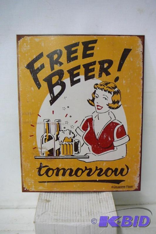 lot 47 image: Tin Sign Free Beer 12 12" W x 16H...