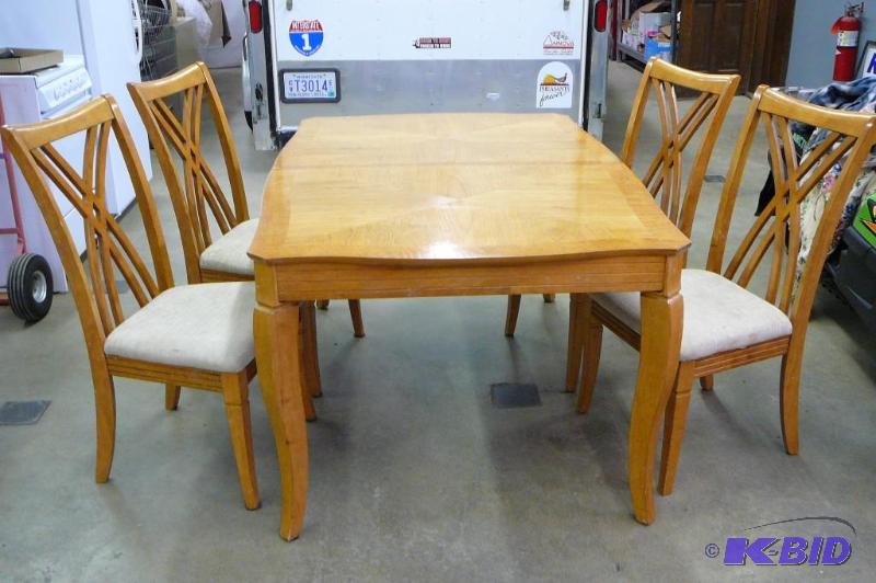 lot 57 image: Wooden Table and 4 Chairs 1 Chairs 1 Leaf 18&...