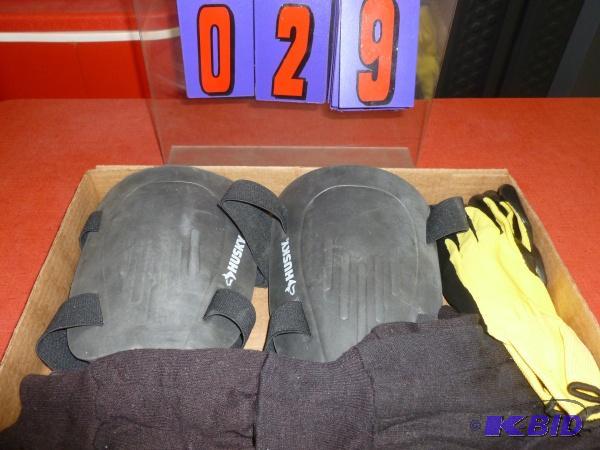 Flat of husky knee pads and 3 pair of gloves....
