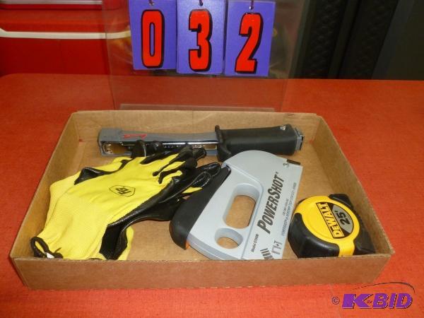 Flat of tools and gloves. New and used. As sh...