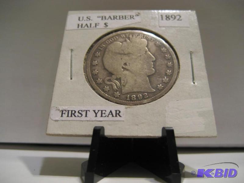 lot 56 image: 1892 BARBER HALF DOLLAR, FIRST YEAR OF PRODUCTION, 90% SILVER