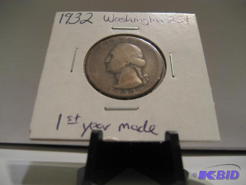 lot 60 image: 1932 WASHINGTON QUARTER, FIRST YEAR OF PRODUCTION, FINE, 90% SILVER