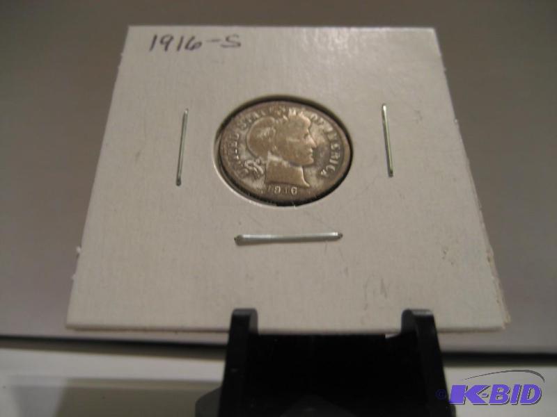 lot 61 image: 1916 S BARBER DIME, 90% SILVER