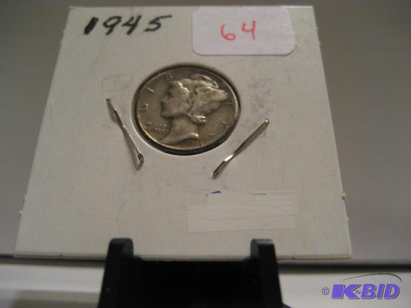 lot 64 image: 1945 MERCURY DIME, 90% SILVER F