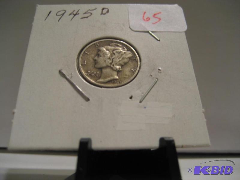 lot 65 image: 1945 D MERCURY DIME, 90% SILVER F