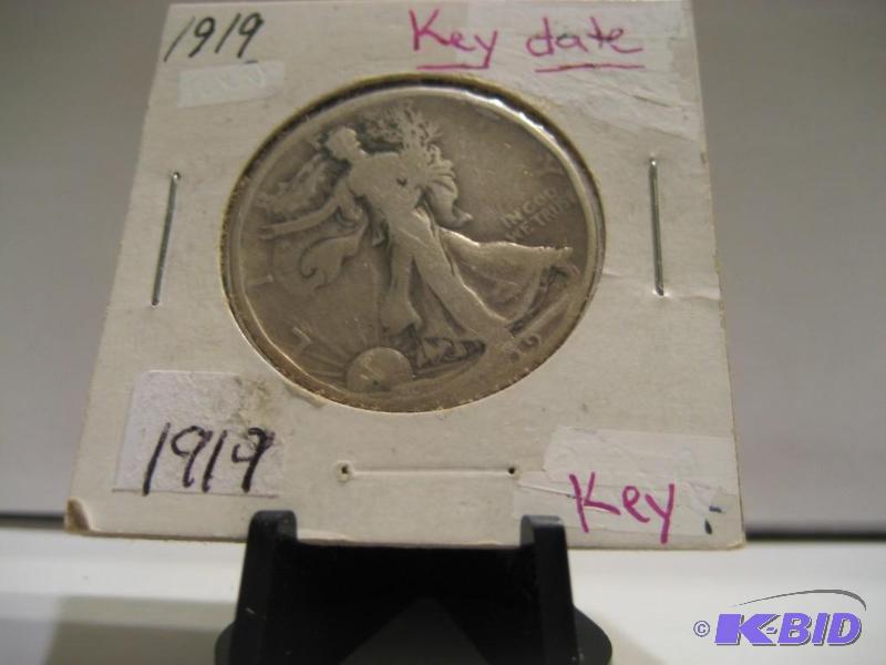 lot 67 image: 1919 WALKING LIBERTY HALF DOLLAR KEY DATE, 90% SILVER