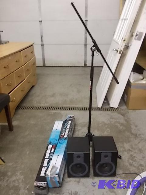 lot 24 image: 2-Pro Line Microphone Stands, 2-M Audio BX5A&...