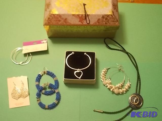 4-Pair Pieced Earrings, Bolo Tie, Silver Tone...
