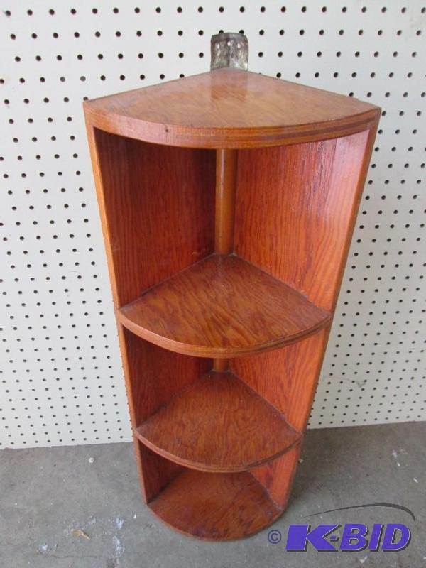 All wood corner shelf, 8 from corner to front...