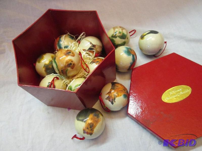 J C Penney holiday balls featuring various do...