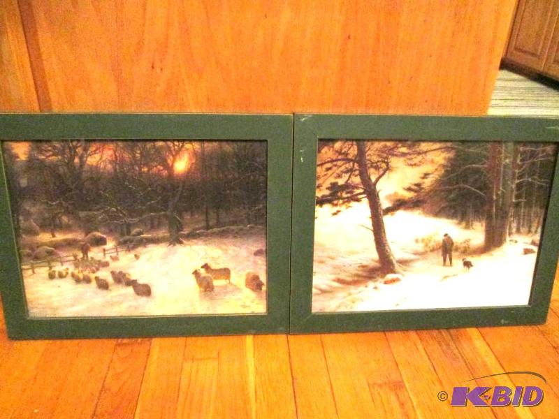 Pair of sheep prints, framed 19 x 14 each...