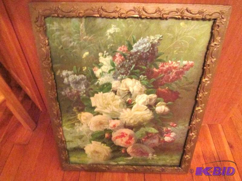 Framed floral scene 18 x 22...