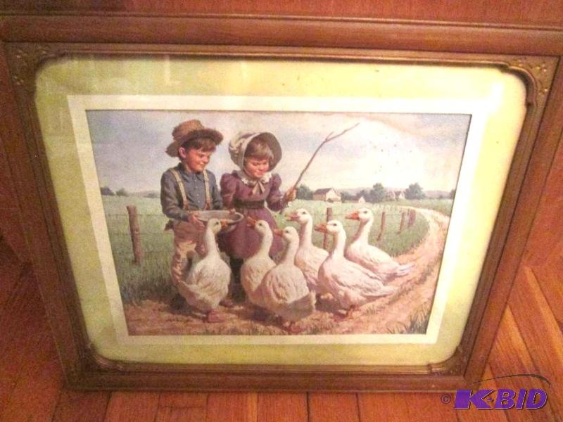 Children with geese, 19 x 16...