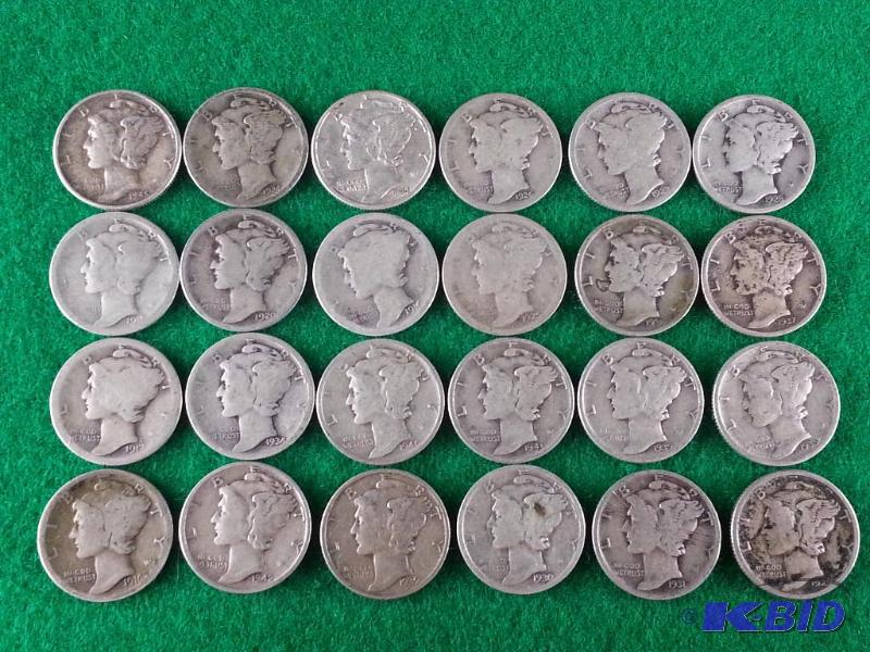 Lot of (24) Mercury Silver Dimes - Various da...
