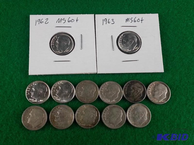 Lot of (13) Roosevelt Silver Dimes - various ...