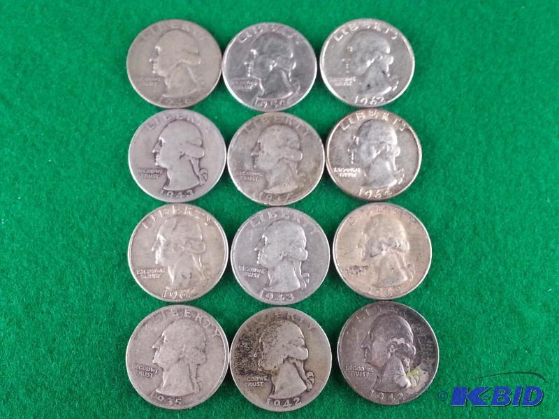 Lot of (12) Washington Silver Quarters. Vario...