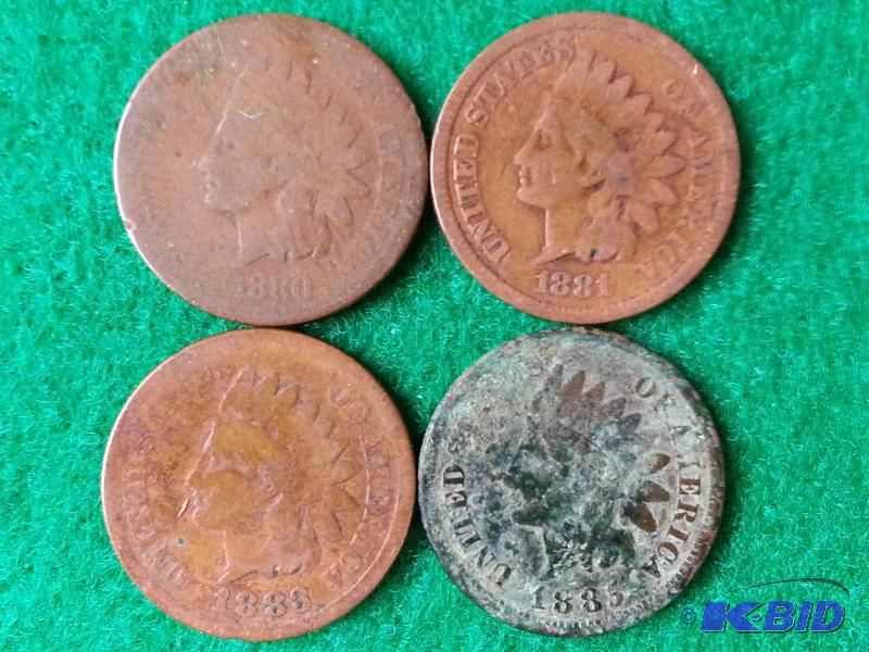 Lot of (4) Older Indian Head Cents - 1880, 18...