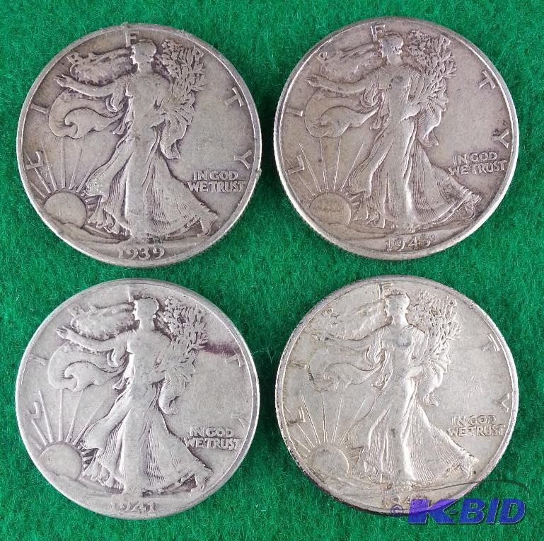 Lot of (4) Walking Liberty Silver Half Dollar...