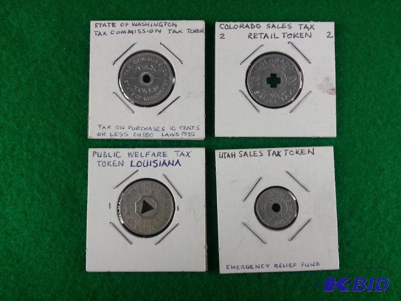 Lot of (4) Vintage Tax Tokens Louisanna, Uta...