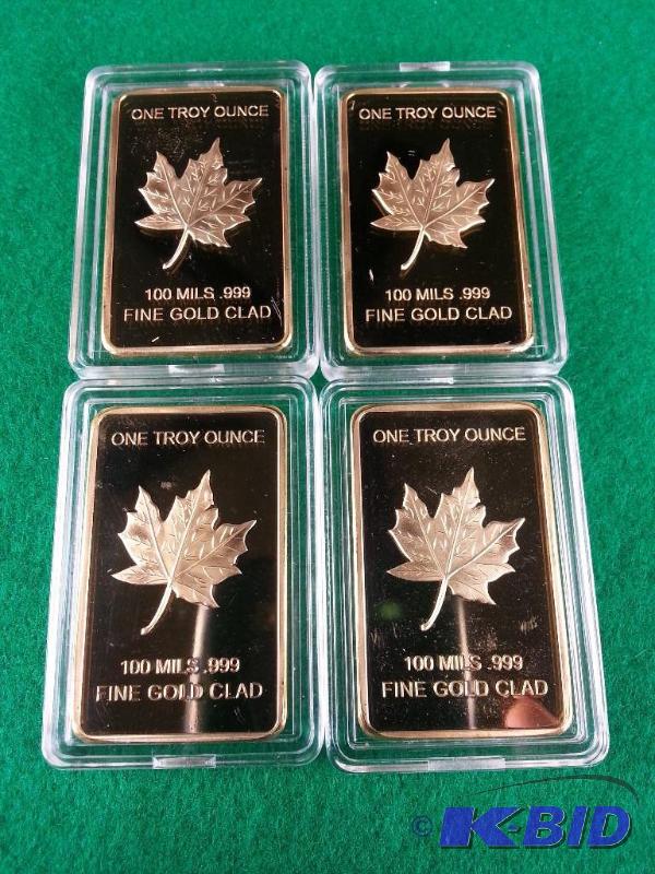 Lot of (4) .999 Gold Clad Bars - 100 mills an...